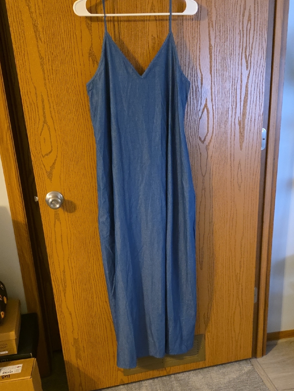 Blue Slip Maxi Dress with V-Neck